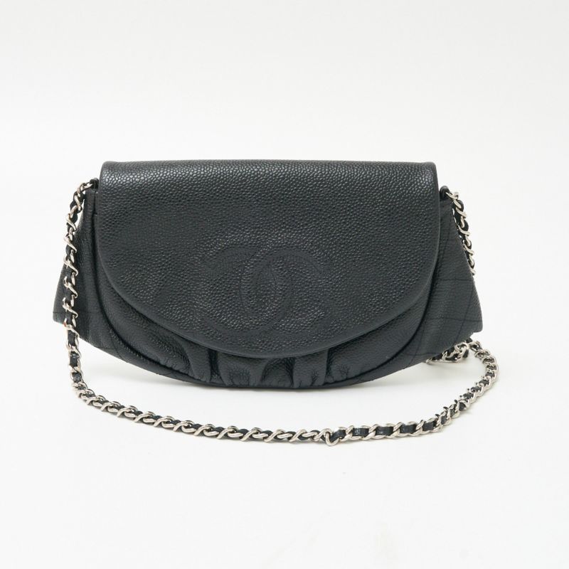 麻美★CHANEL 黒 ハーフムーンウォレットショルダーバッグ 麻美様専用☆CHANEL 黒 ハーフムーンウォレットショルダーバッグ