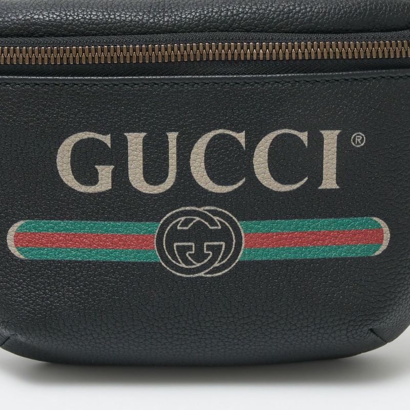 GUCCI グッチ プリント レザー スモール ウエストバッグ 527792 ボディバッグ レザー×キャンバス ブラック×ウェブストライプ×ゴールド  | MUSUBI