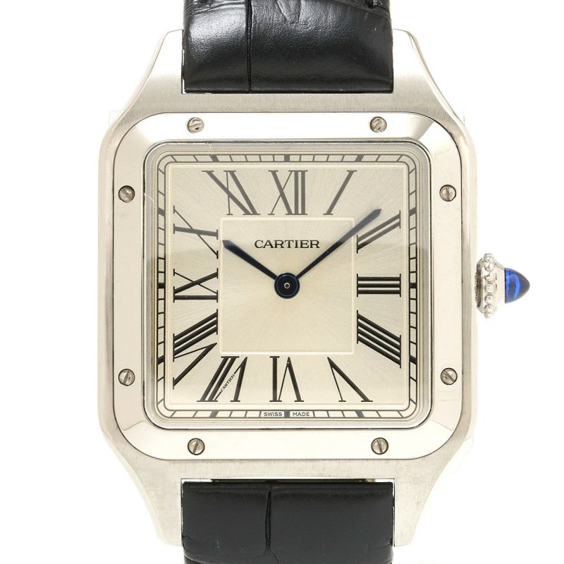 半年間保証・仕上げ済】 Cartier カルティエ サントスデュモン LM WSSA0022 SS×レザー シルバー文字盤×ブラック クオーツ 腕時計  | MUSUBI