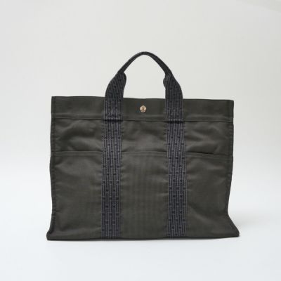 HERMES エルメス エールライン GM トート ビジネス ハンドバッグ キャンバス グレー×シルバー金具 メンズ レディース ユニセックス |  MUSUBI