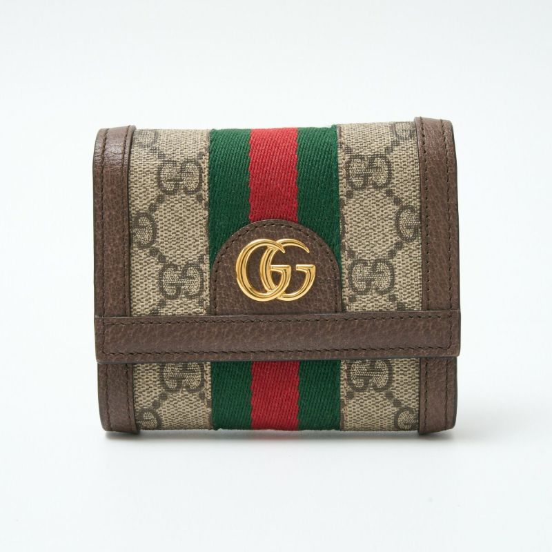 GUCCI グッチ 〔オフィディア〕三つ折り ウォレット 523174 コンパクト ミニ財布 GGスプリーム×レザー ウェブストライプ×ベージュ |  MUSUBI