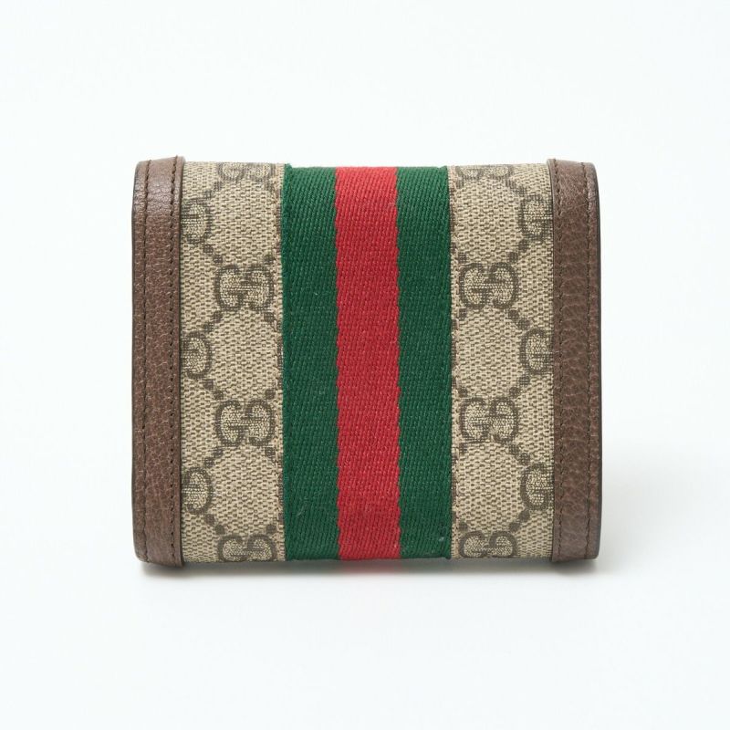 GUCCI グッチ 〔オフィディア〕三つ折り ウォレット 523174 コンパクト ミニ財布 GGスプリーム×レザー ウェブストライプ×ベージュ |  MUSUBI