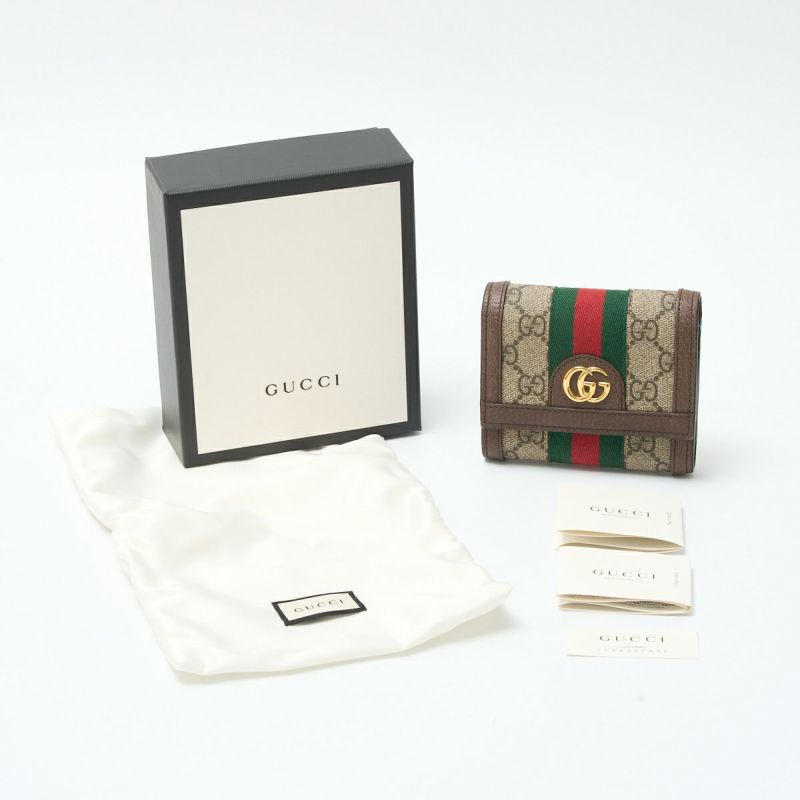 GUCCI グッチ 〔オフィディア〕三つ折り ウォレット 523174 コンパクト ミニ財布 GGスプリーム×レザー ウェブストライプ×ベージュ |  MUSUBI