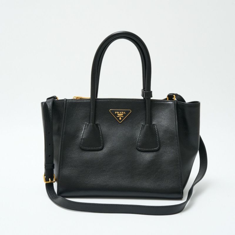 PRADA プラダ レザー 2WAY トートバッグ 1BG625 ハンド ショルダーバッグ レザー×ナイロン ブラック×ゴールド金具 レディース |  MUSUBI