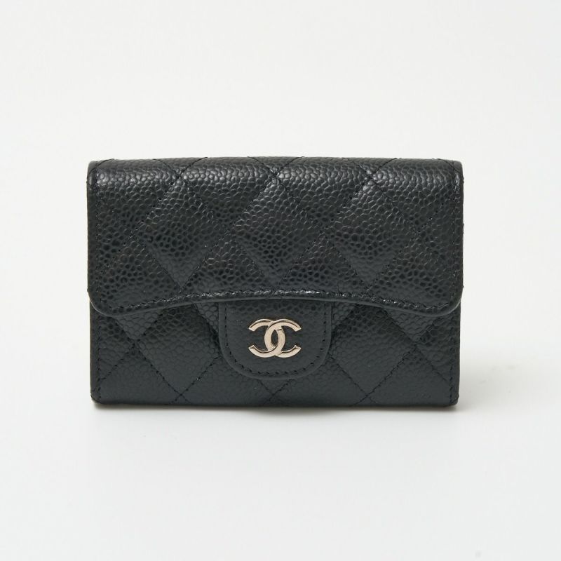 CHANEL シャネル クラシック フラップ カードケース AP0214 29番台 名刺 小銭入れ キャビアスキン ブラック×シルバー ココマーク |  MUSUBI