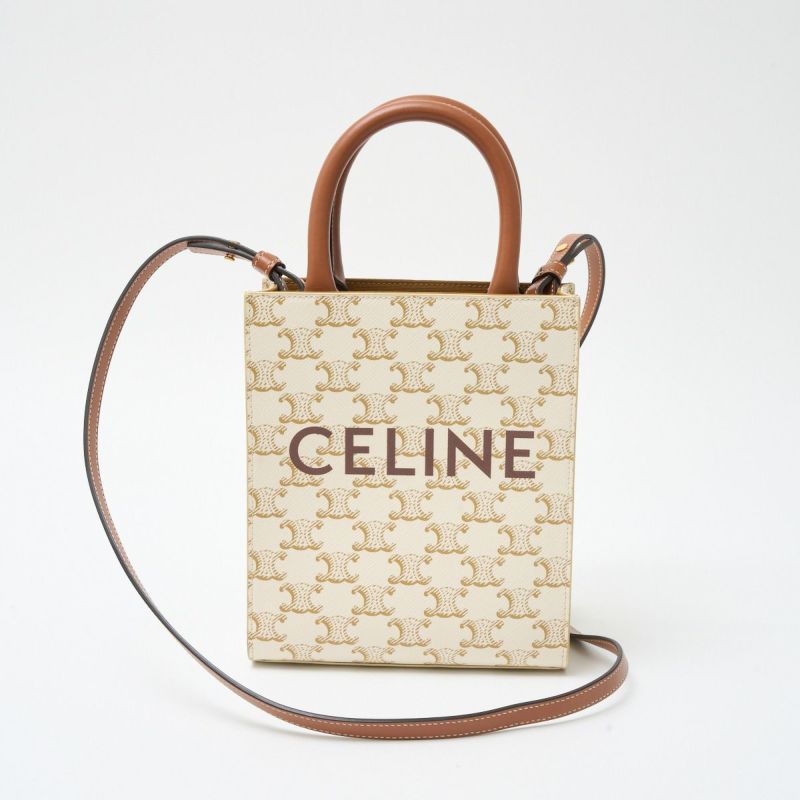 CELINE セリーヌ ミニ バーティカル トリオンフ キャンバス CELINE カバ 194372BZK.01BC ハンド ショルダーバッグ レザー  ホワイト | MUSUBI